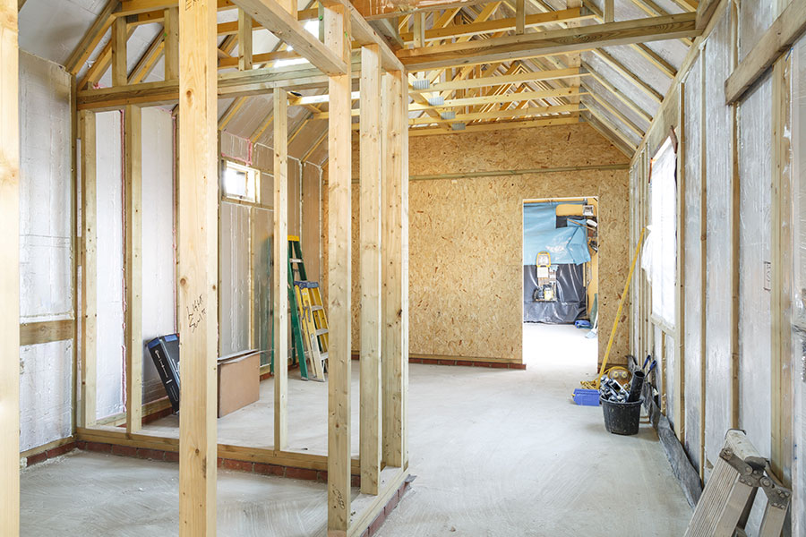 Timber framing during a residential building project